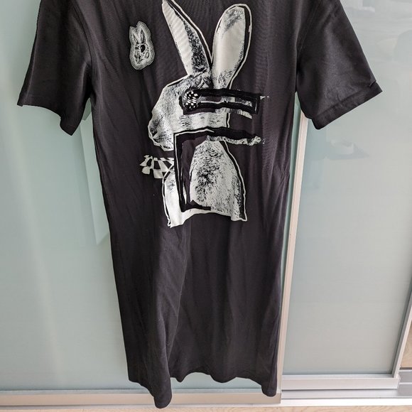 McQ Alexander McQueen Black & White Glitch Bunny Slouch T-Shirt Dress, Medium - Picture 3 of 3
